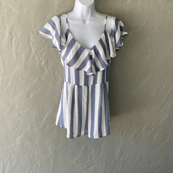 LULUS GRAY & WHITE STRIPE ROMPER MED NWOT - Picture 3 of 6